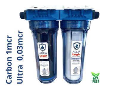 AQUA Logic - Inline Duo 3/4 - Carbon + Ultra Full-Size - 0,03mcr - 10 INCH - Gen2 - (built-in water filter)